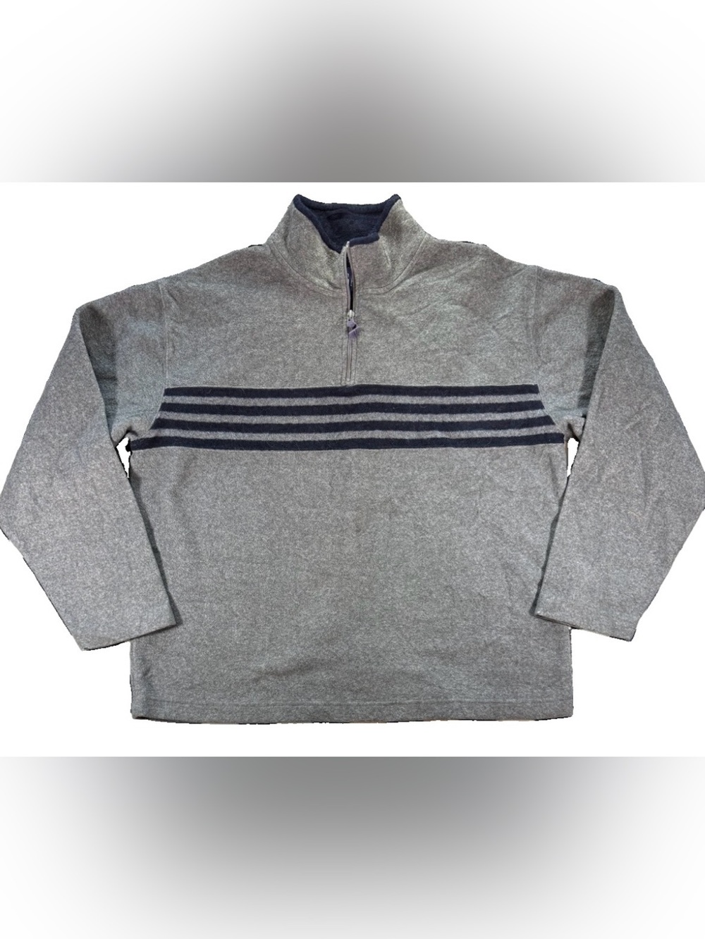 Vintage Gap Quarter Zip Pullover Striped Men's Large Gray Y2K Fleece Preppy